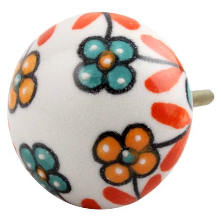 Sea Green And Mustard Tiny Flower Ceramic Cabinet Knob Online